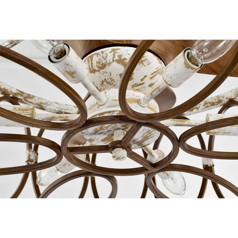 Kolleen 24-inch Weathered White and Imitation Wood 6 Lights 3 Blades Lighted Ceiling Fan with Remote