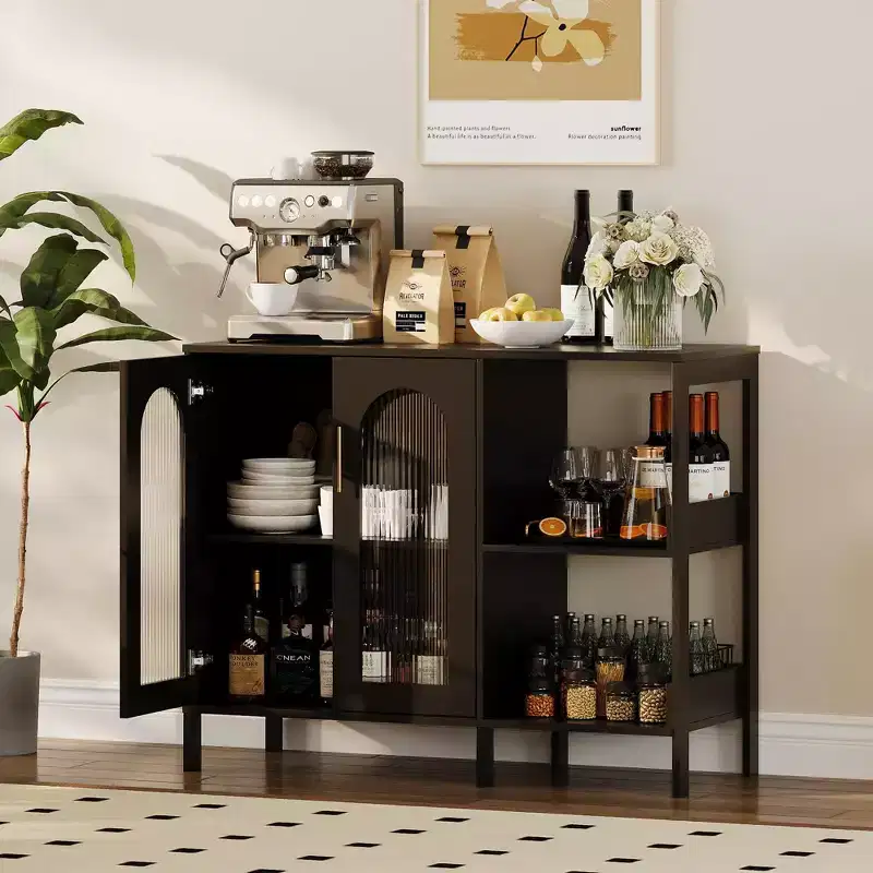 Arch Cabinet with Glass Doors, Modern Sideboard Buffet with Adjustable Shelves for Entryway and Dining Room
