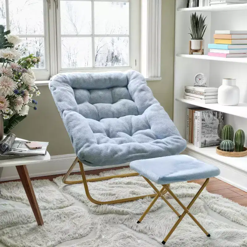 Flash Furniture Archer Oversized Portable Upholstered Folding Saucer Chair and Ottoman for Dorm or Bedroom