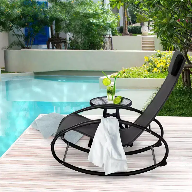 Okak Patio Pool Lounger Outdoor Rocking Chair with Breathable Mesh Seat,1 Pc,Sun Bathing Chair Chaise Lounge for Pool,Beach,Porch&Backyard