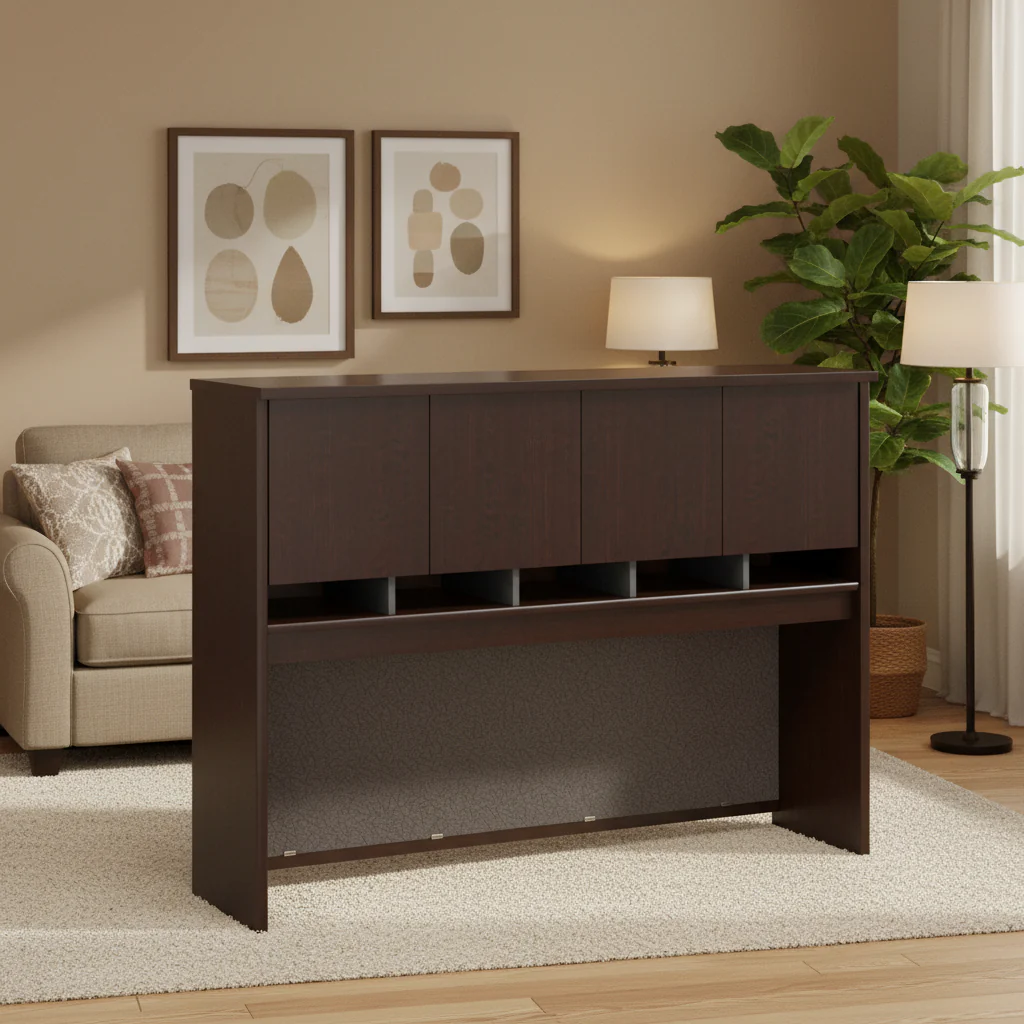 60W Office Hutch – Mocha Cherry / Graphite Gray, 1-Person Workstation