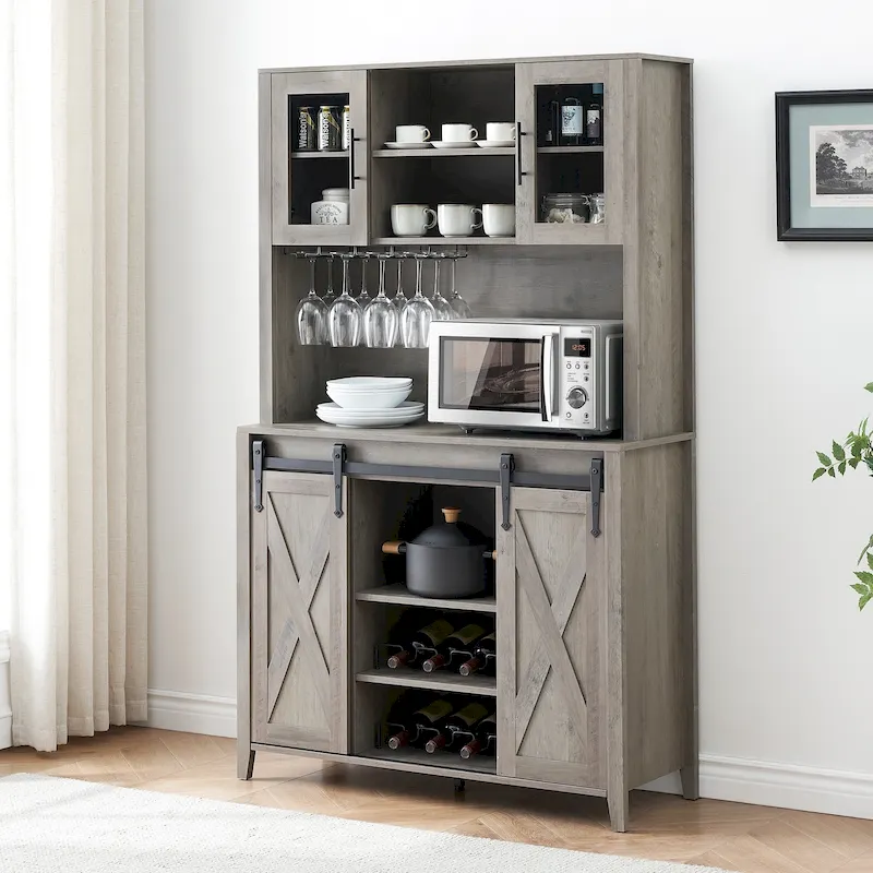 42.5-inch Farmhouse Wine Cabinet with Sliding Barn Door - 15.7D x 42.5W x 69.6H