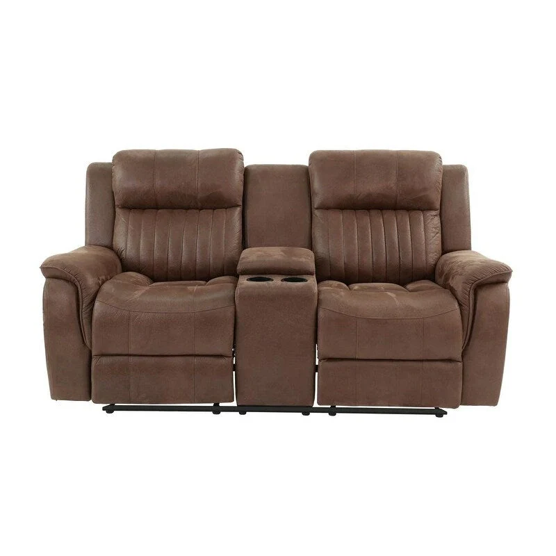 Contemporary Manual Motion Loveseat W Console 1Pc Couch Living Room Furniture Dark Coffee Breathable Leatherette