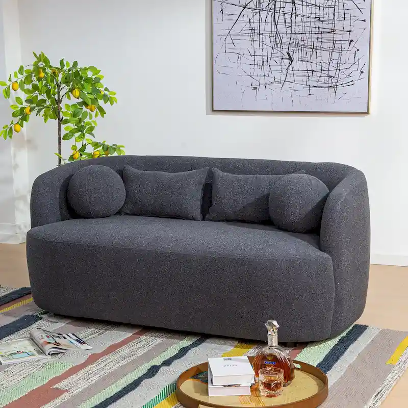 Boucle Loveseat - Natural Fabric, Mid-Century Modern, Seats 2