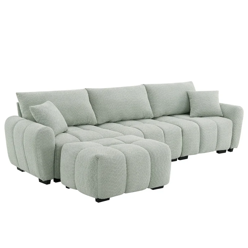 100 L-Shaped Sofa Boucle Fabric Couch with Movable Ottoman