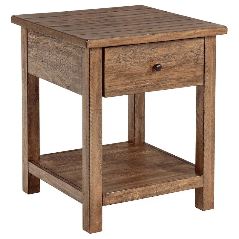 End Table 20 Square 1 Drawer 1 Shelf Distressed Brown Wood Farmhouse 300 LBS