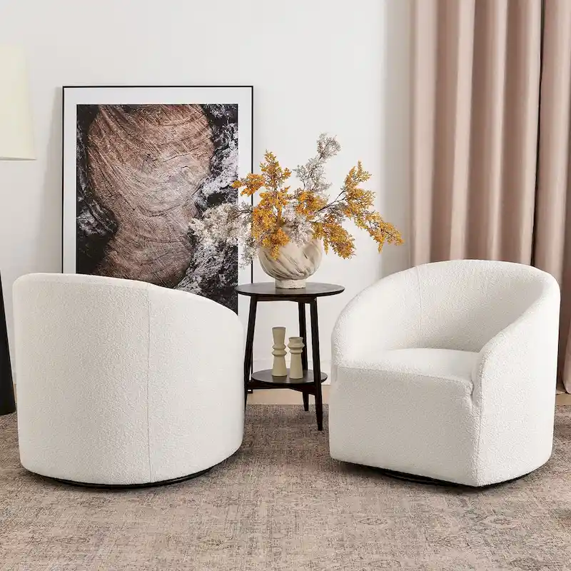 32W Boucle Upholstered Swivel Barrel Armchair (Set of 2)