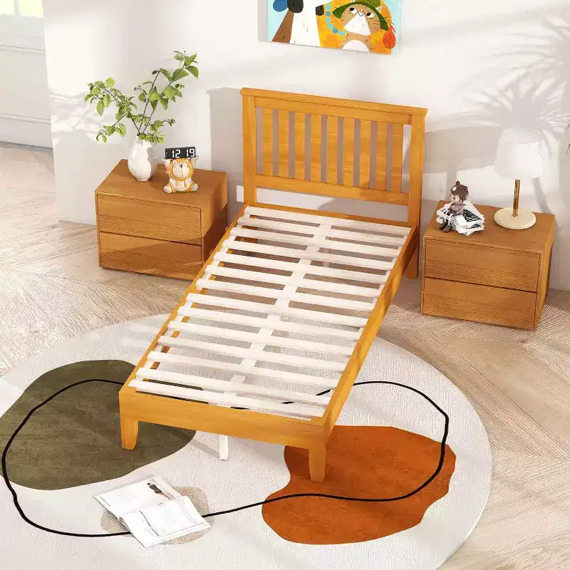 BestMassage Wood Platform Bed Frame Solid Wood Foundation with Headboard No Box Spring Needed