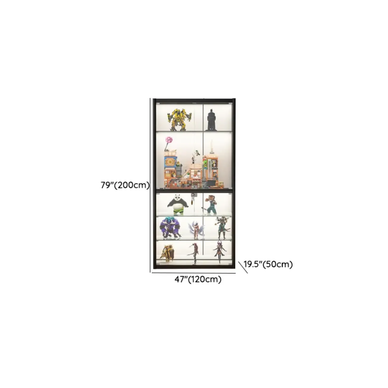 Adjustable Black Metal Shelf Glass Display Cabinet