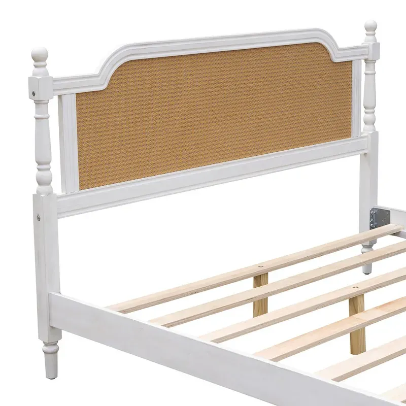 Traditional Style Rattan Bed Frame, No Box Spring Needed