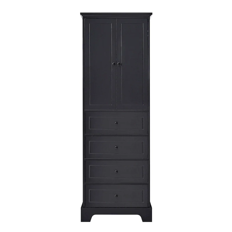 Storage Cabinet with 2 Doors and 4 Drawers for Bathroom Adjustable Shelf, MDF Board with Painted Finish