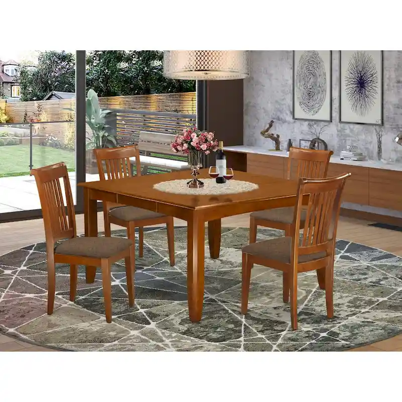Square Dining Table with Butterfly Leaf and Dining Chairs (Chair Seat Type Options)