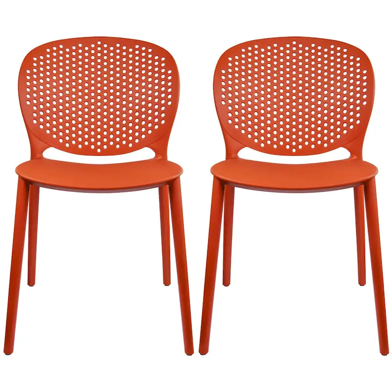 Matte Armless Stackable Plastic Dining Side Chair, Indoor/Outdoor, Set of 2