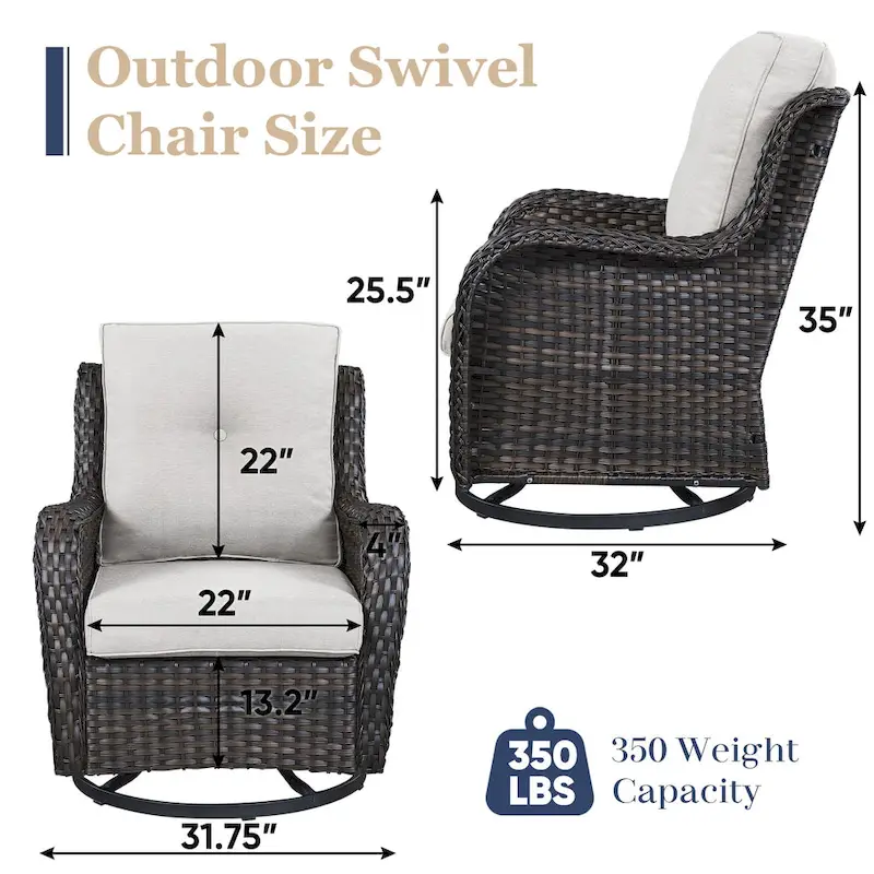 Pocassy PE Wicker Rocking Chair Swivel Chairs Glider Chair