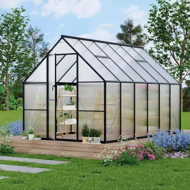 GustoWave 8x14 ft Outdoor Greenhouse for Backyard Ideal Greenhouse Kit for Garden or Yard, Black.