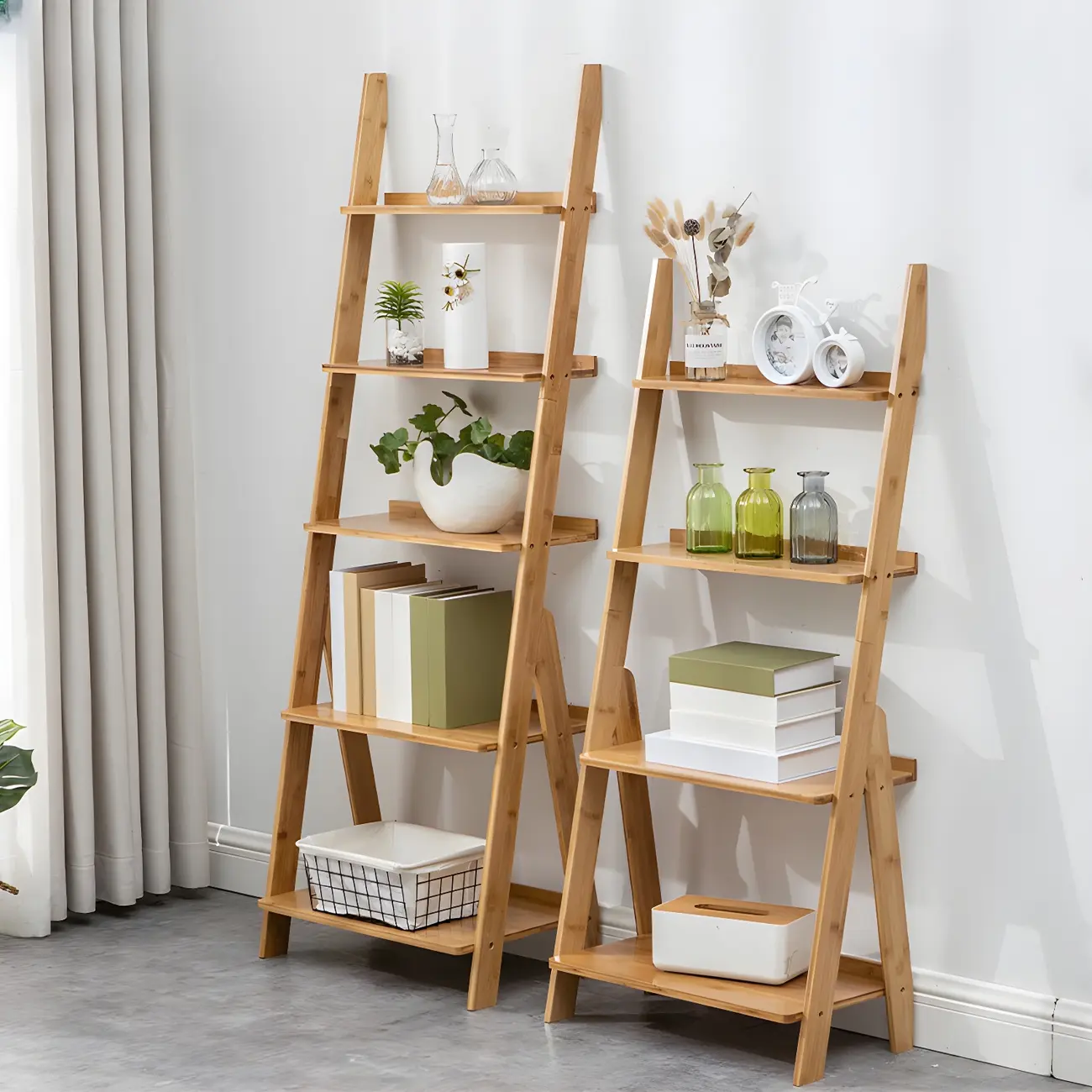 Solid Wood 5-Tier Open Back Ladder Bookshelf