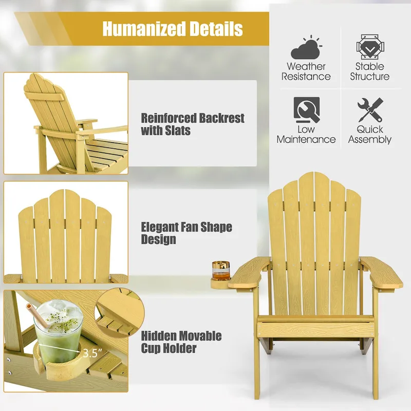 Costway Adirondack Chair HIPS Adirondack Chair with Cup Holder & - See Details