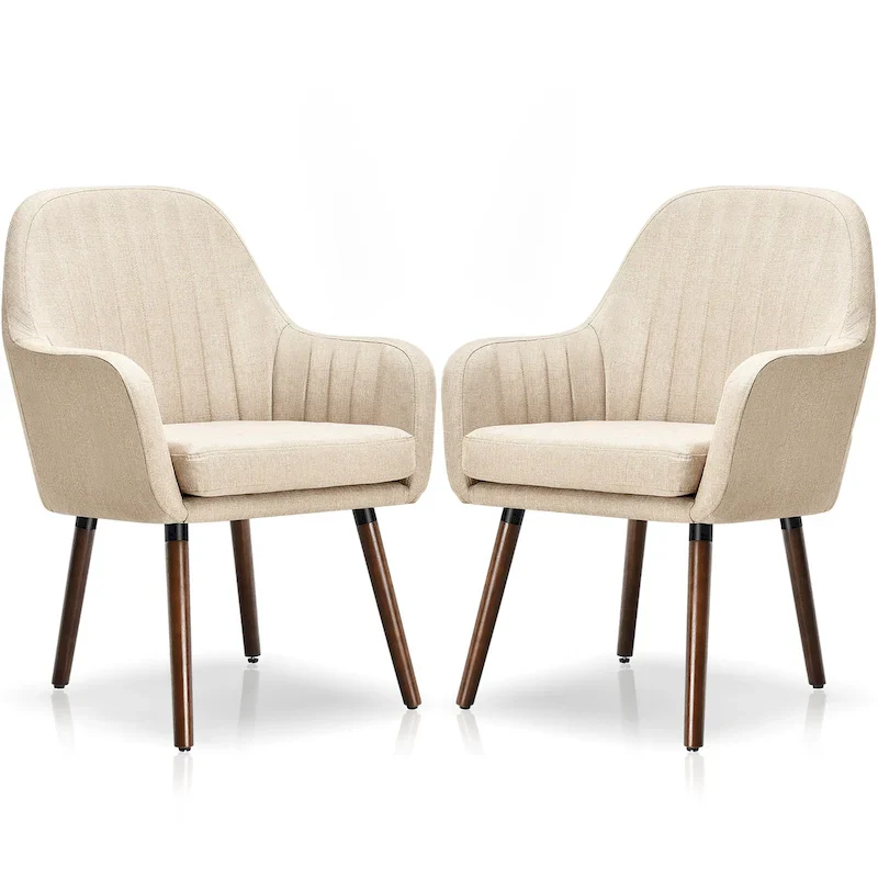 Fabric Dining Chairs Upholstered Arm Chair with Wood Legs