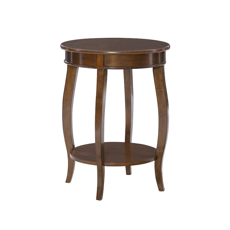 White Round Side Table with Lower Shelf & Cabriole Legs, 1-Person