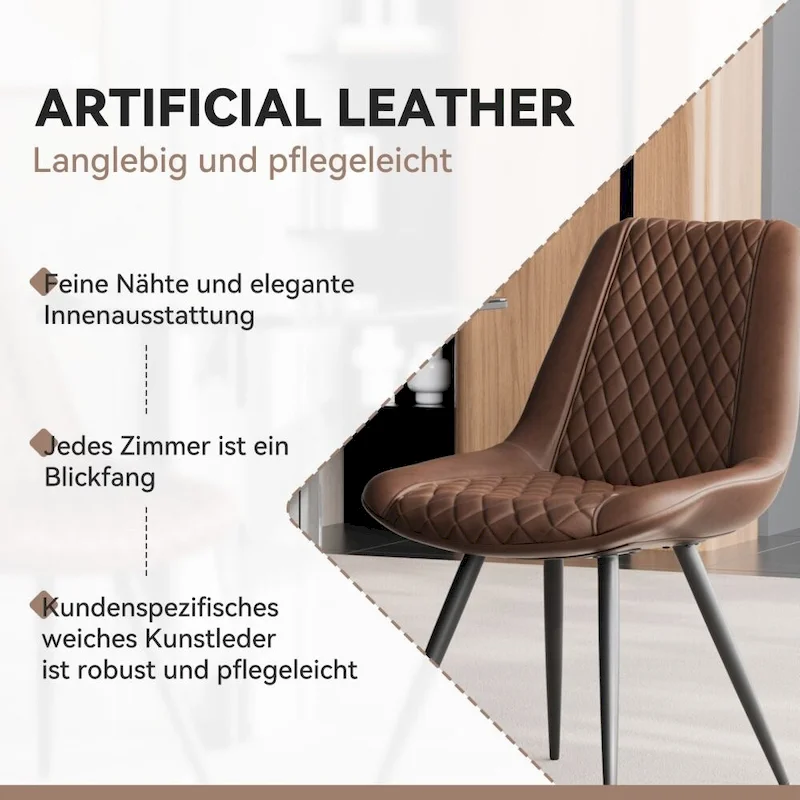 Leather Dining Chair with Metal Legs Set of 2