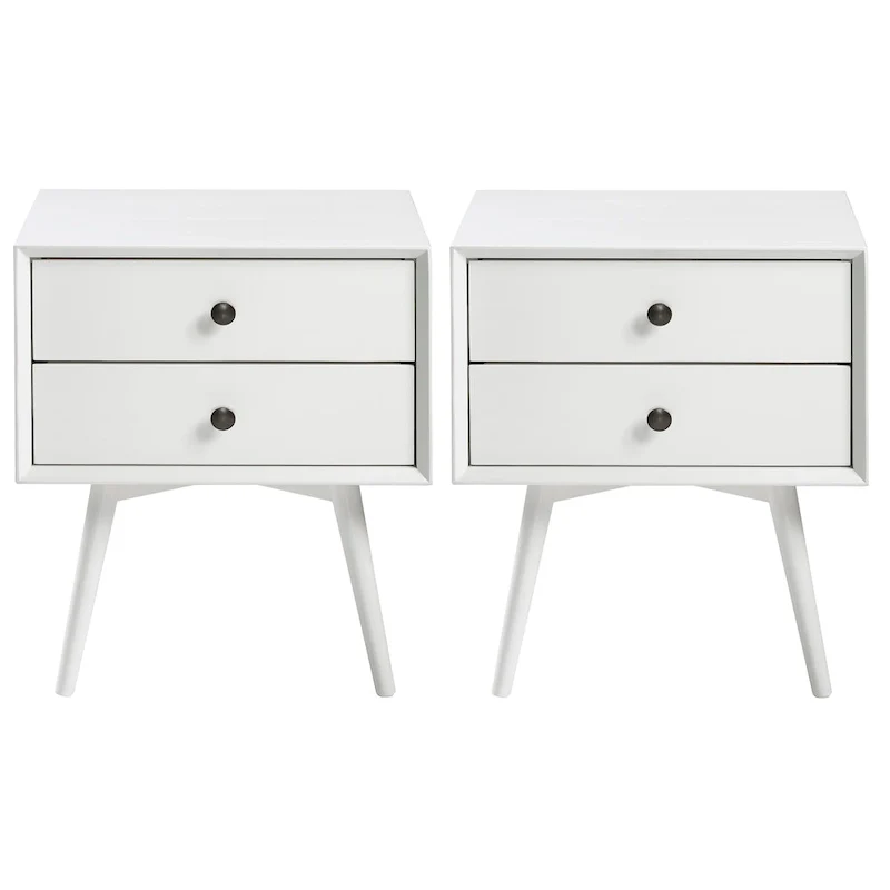 Mid-Century Solid Wood 2-Drawer Nightstand