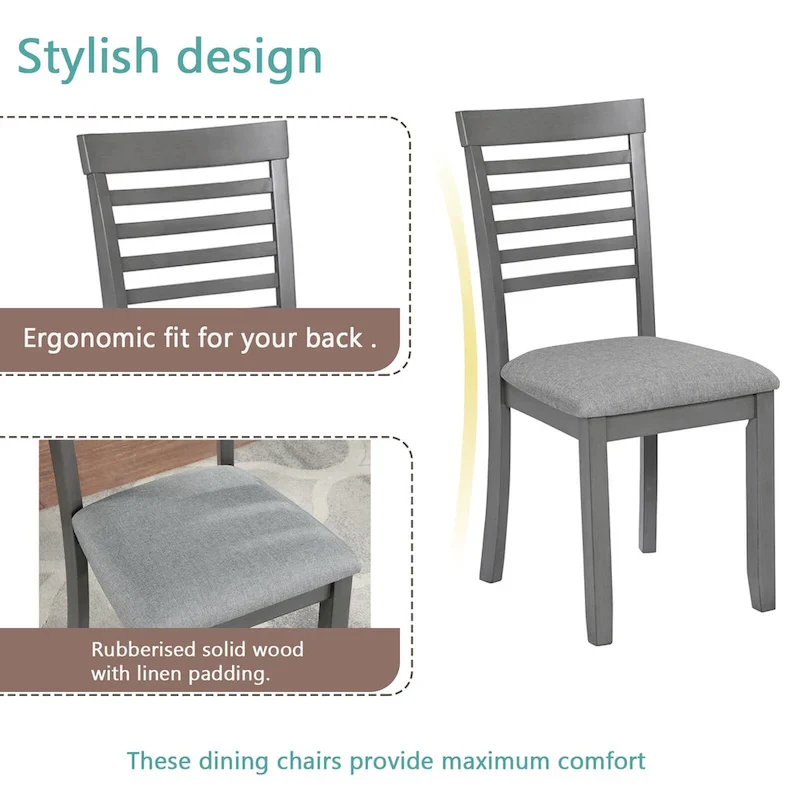 Modern 5-Piece Dining Set with Rectangular Wooden Table & 4 Ladder Back Chairs