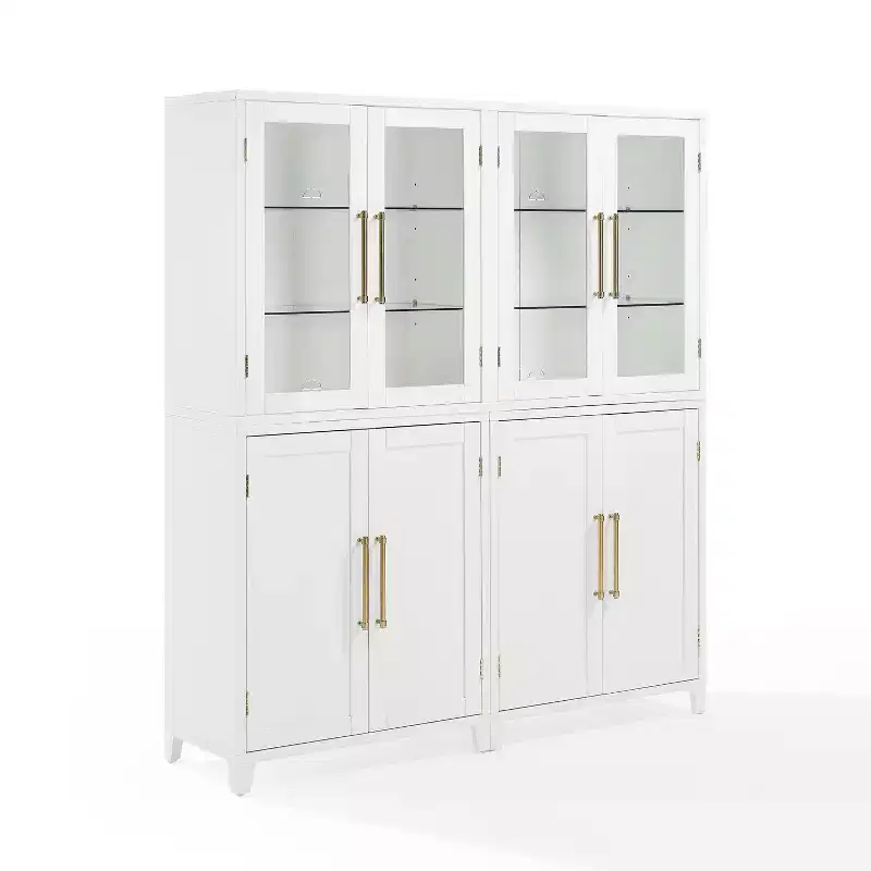 Crosley 70" Roarke 2pc Pantry Storage Cabinet with Glass Door Hutch Set White
