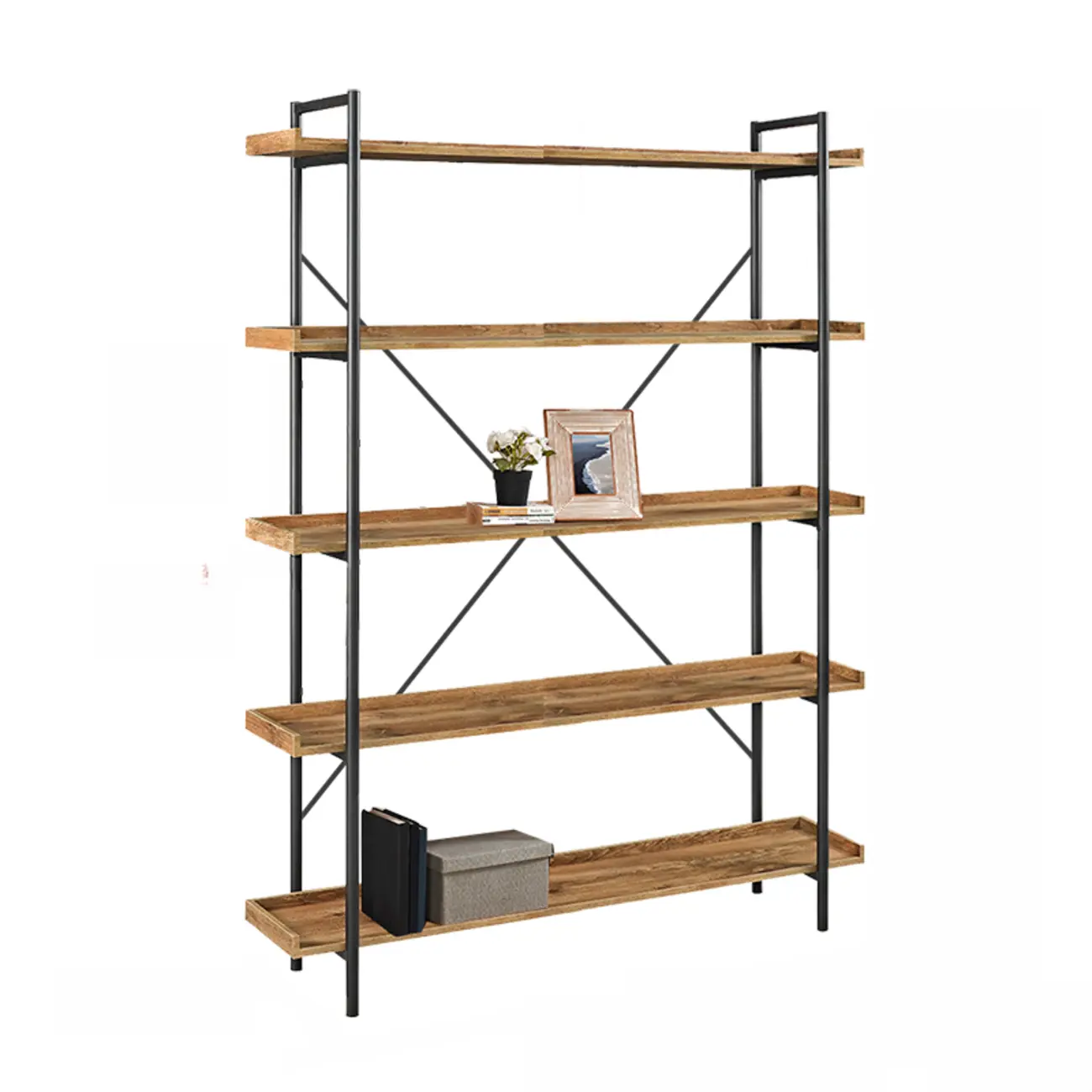 5-Tier Open Back Metal Frame Rectangular Bookcase