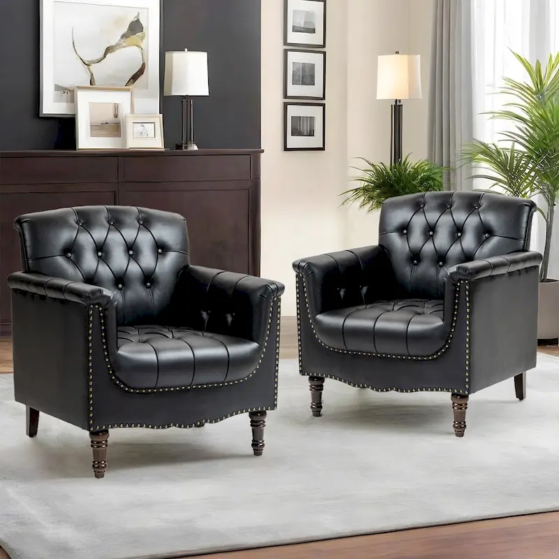 Modern Tufted Accent Armchair with Nailhead Trim Set of 2