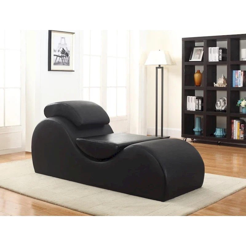 Faux Leather Chaise Lounge with Removable Pillows
