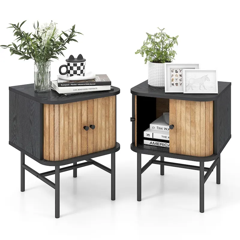 Gymax Set of 2 Nightstand Compact Modern End Side Table with Sliding