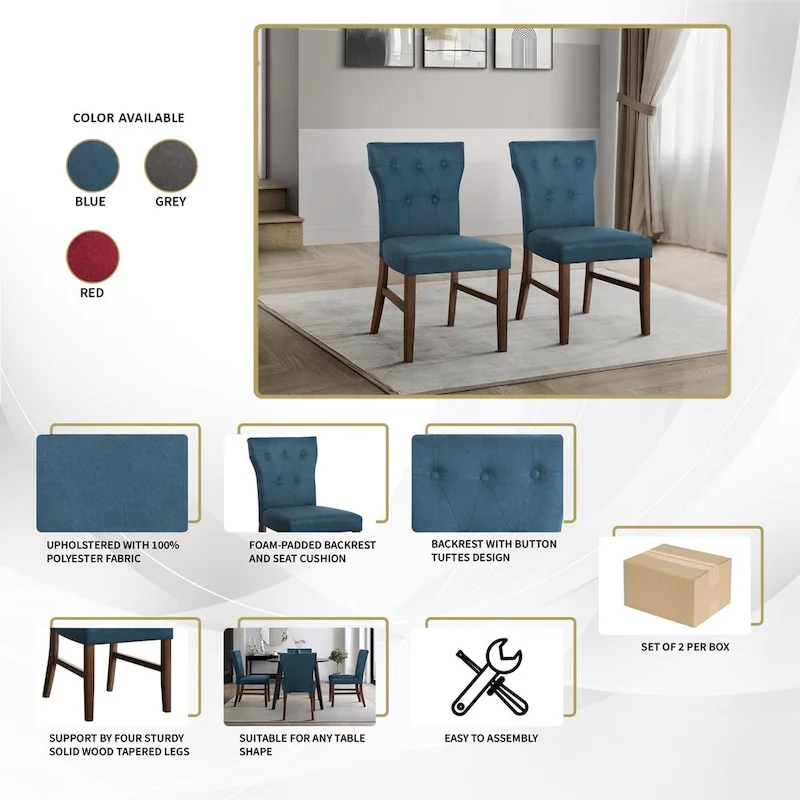 Button-Tufted Dining Chair - Red/Blue/Dark Grey - Single