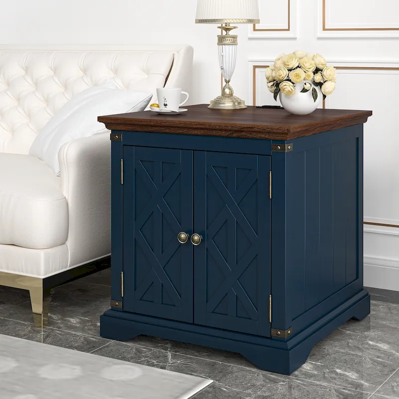 Navy / Gray Two-Tone End Table with Charging Station, Single Use
