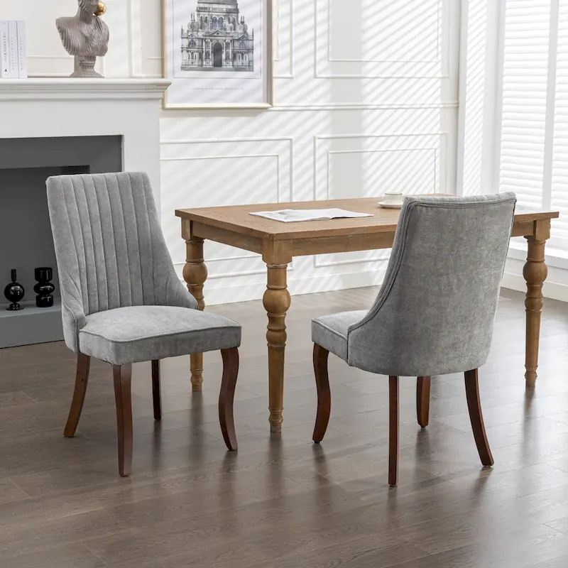 2-Piece Armless Dining Chairs Set with High Back, Upholstered Kitchen Accent Chairs with Curved Solid Wood Legs