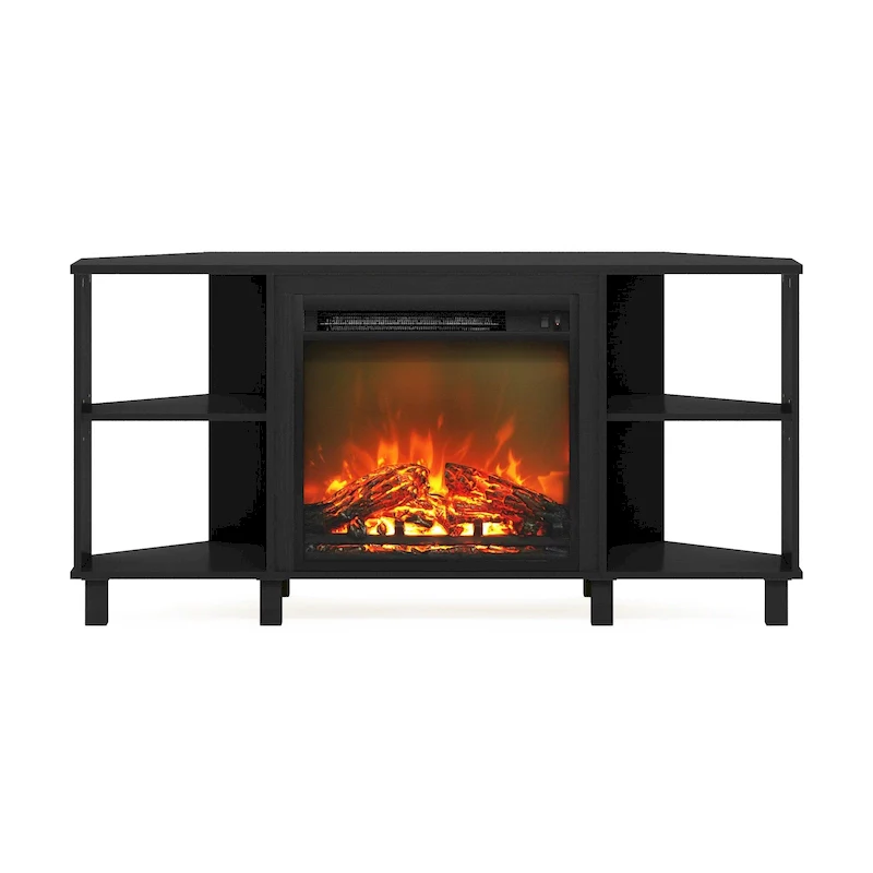 Americano / French Oak Grey / Solid White Corner TV Stand with Electric Fireplace, Fits TVs up to 55