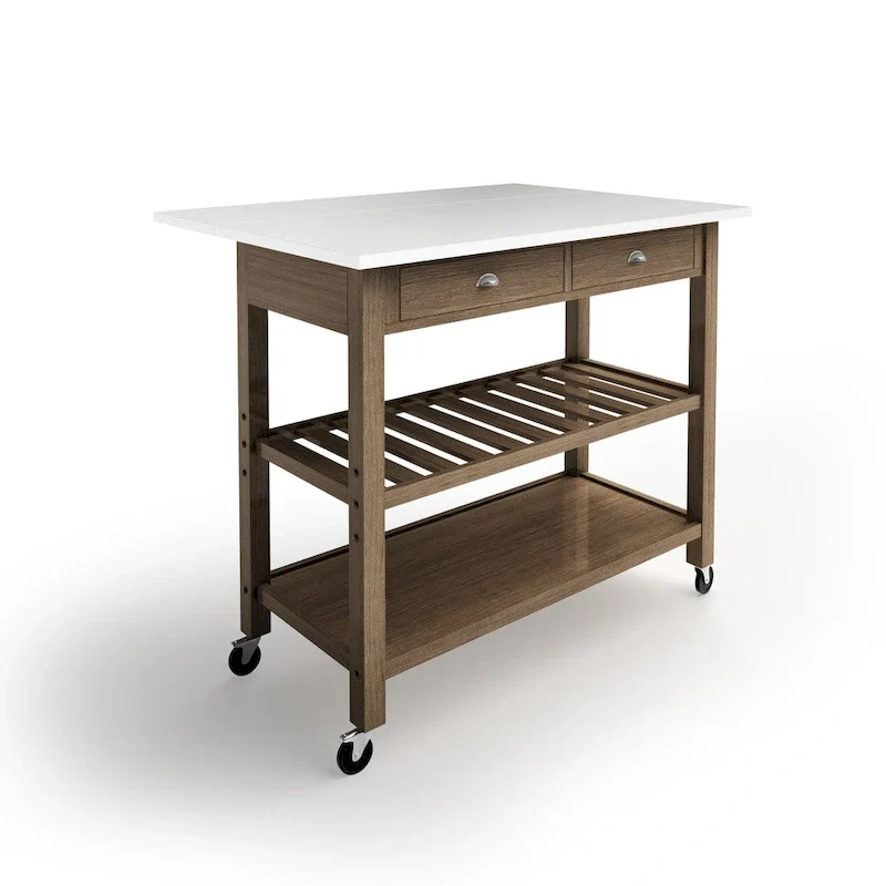 Wood and Stainless Steel Drop Leaf Kitchen Cart