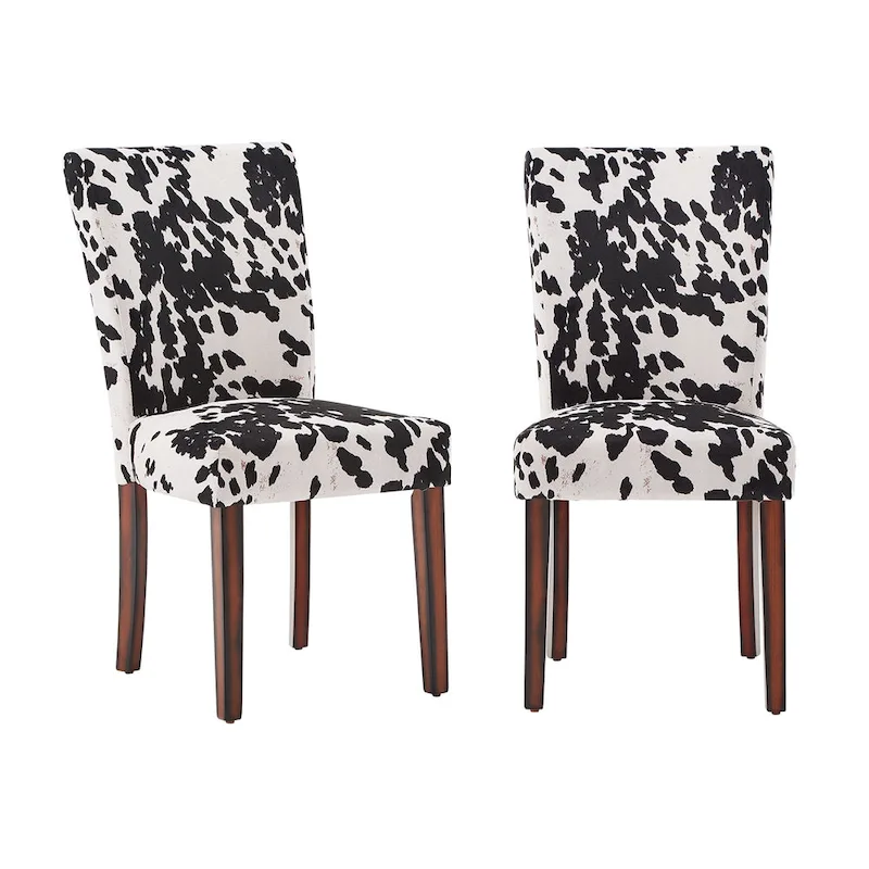 Cowhide Print Dining Chair with Dark Cherry Legs
