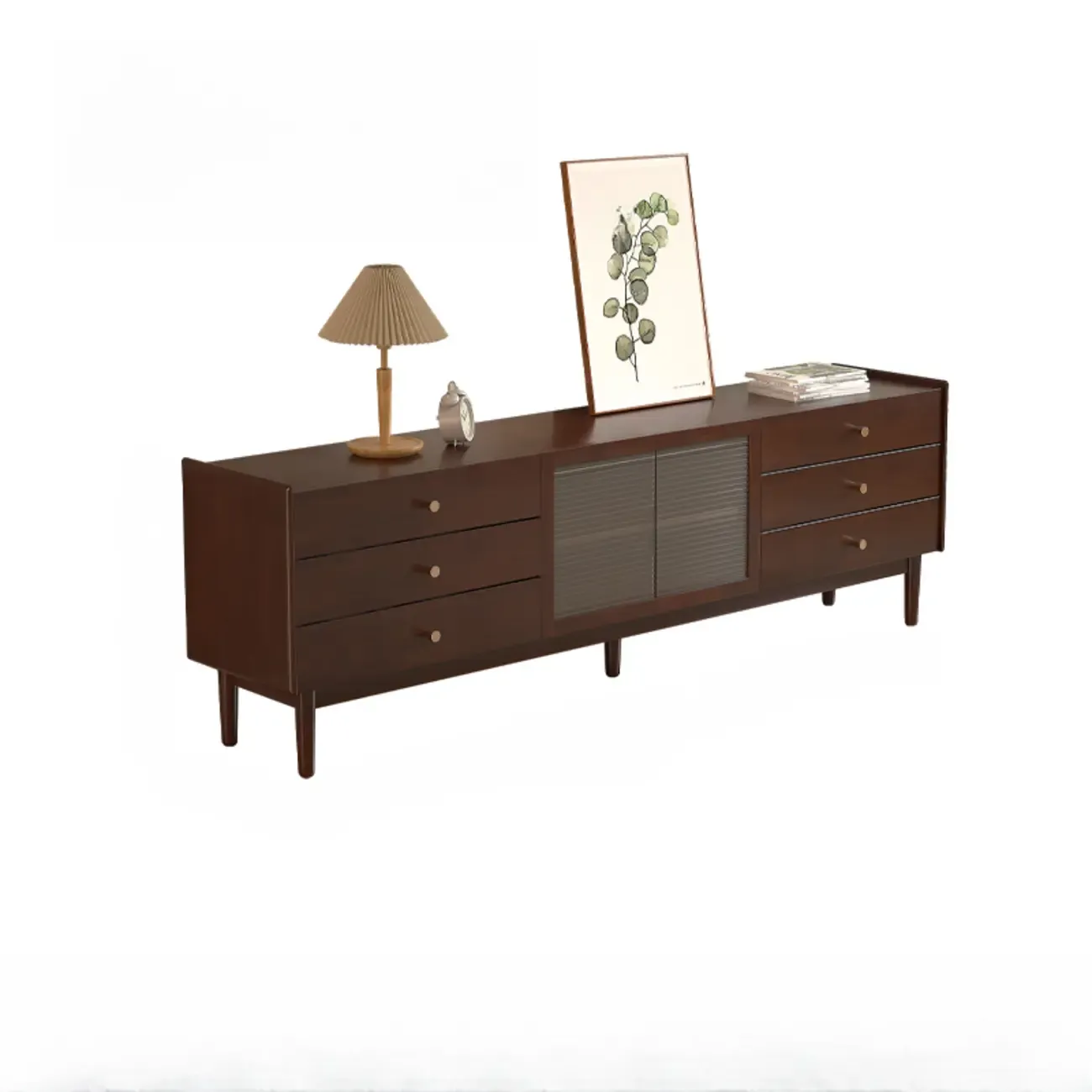 87 Living Room Walnut Wood TV Stand with Adjustable Shelves