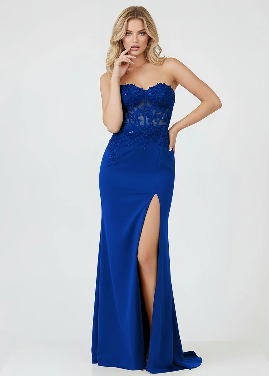 Sheath Sweetheart Long Satin Prom Dress with Slit