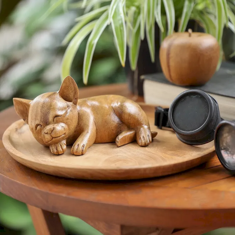 Novica Handmade Sleeping Chihuahua Wood Figurine