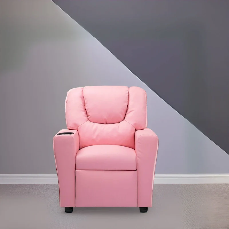 Kids Push Back Recliner Chair with Cup Holder - For Ages 3+