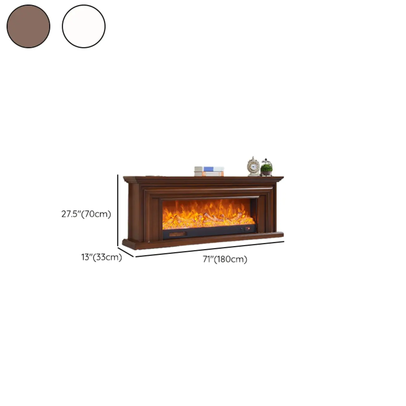 71 Rectangle Wood Brown Electric Fireplace TV Stand with Light