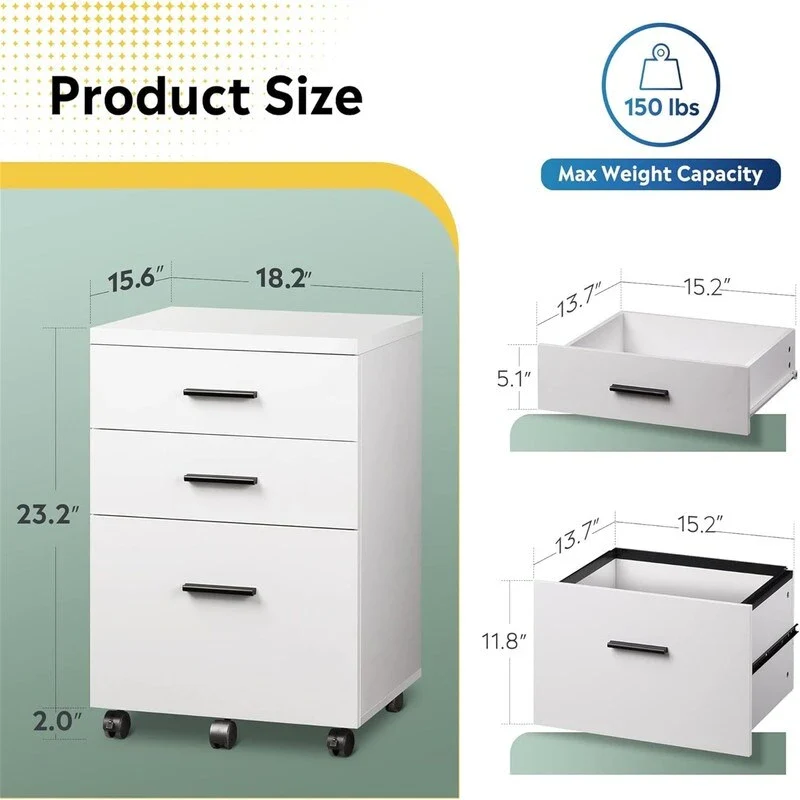 3 Drawer File Cabinet - 15.4D x 18.5W x 25.6H