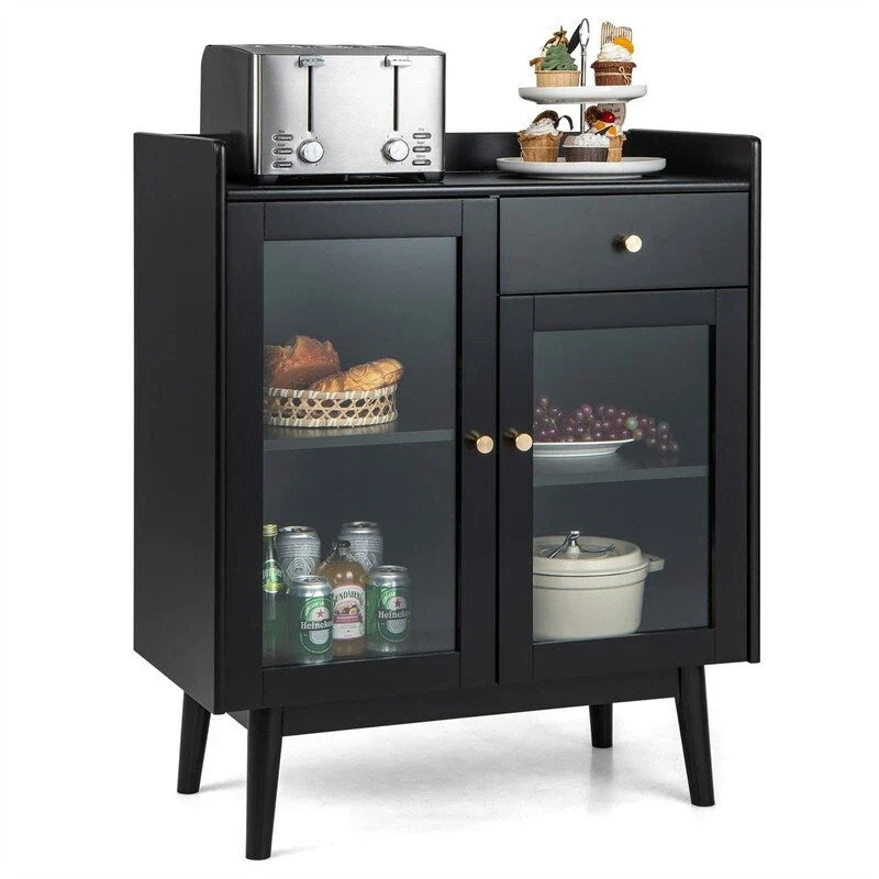 Black Mid-Century Buffet Cabinet, 2-Door Sideboard