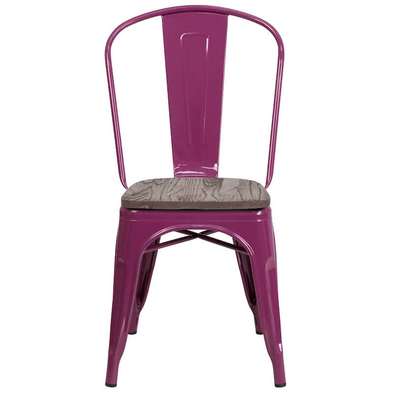 Metal Stackable Chair with Wood Seat - 17.75W x 20D x 33.5H - 17.75W x 20D x 33.5H
