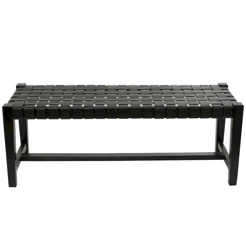 Black Woven Leather Bench, 2-Seat