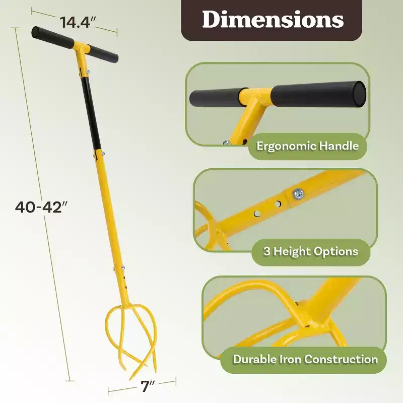 Pure Garden Adjustable Height Manual Hand Tiller