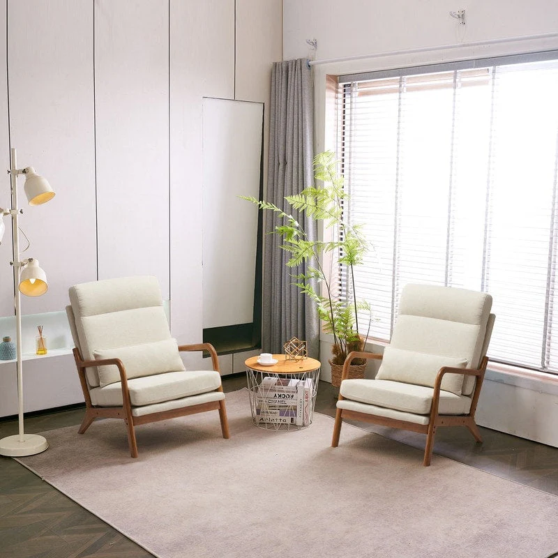 High Back Solid Wood Armrest Backrest Leisure Chair Accent Chair