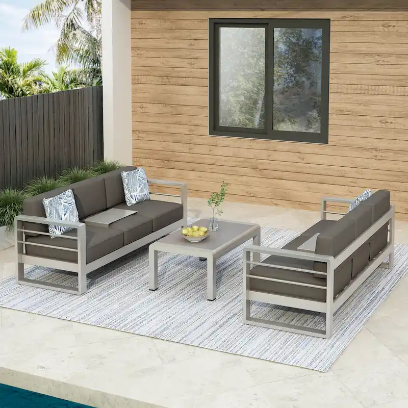 Cape Coral Outdoor Aluminum 3-piece Sofa Set by Christopher Knight Home