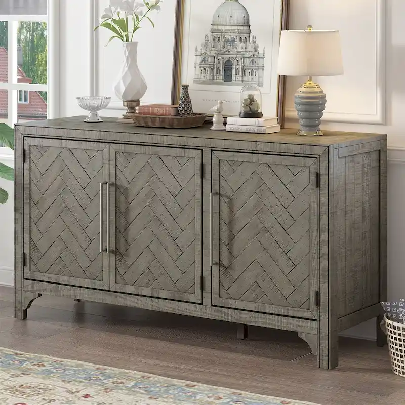 Wooden Storage Cabinet Sideboard with Adjustable Shelves